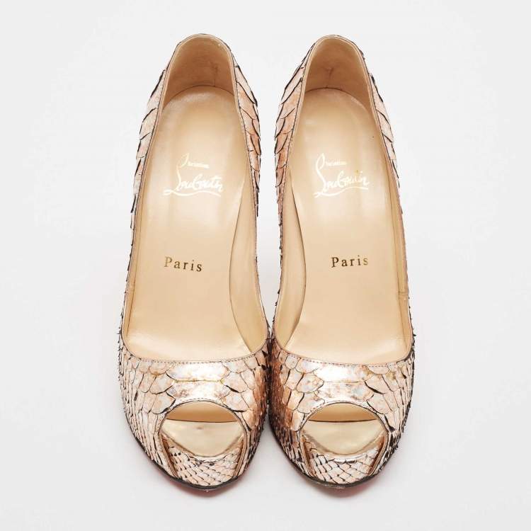 Pre Owned Christian Louboutin Rose Gold/Silver Python Very Prive Pumps Size 37.5