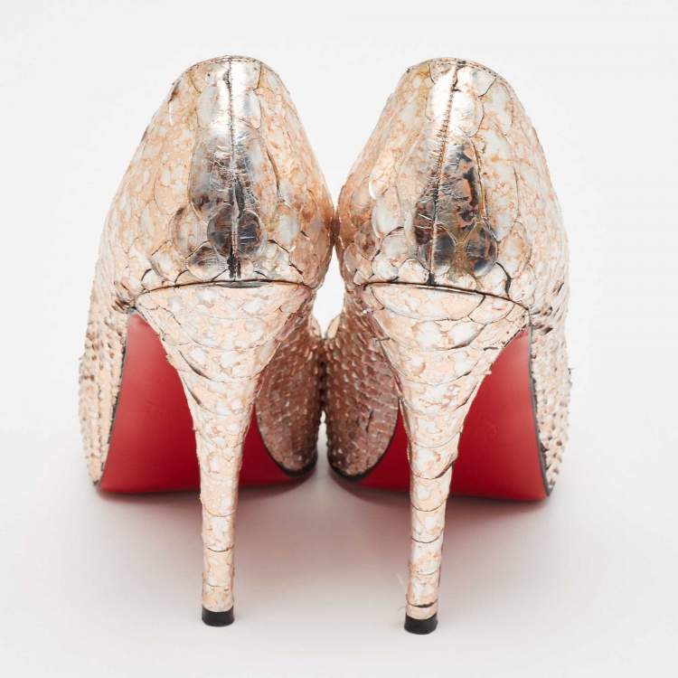 Pre Owned Christian Louboutin Rose Gold/Silver Python Very Prive Pumps Size 37.5