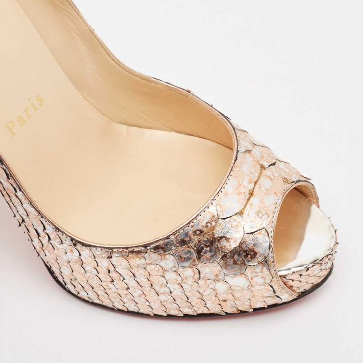 Pre Owned Christian Louboutin Rose Gold/Silver Python Very Prive Pumps Size 37.5