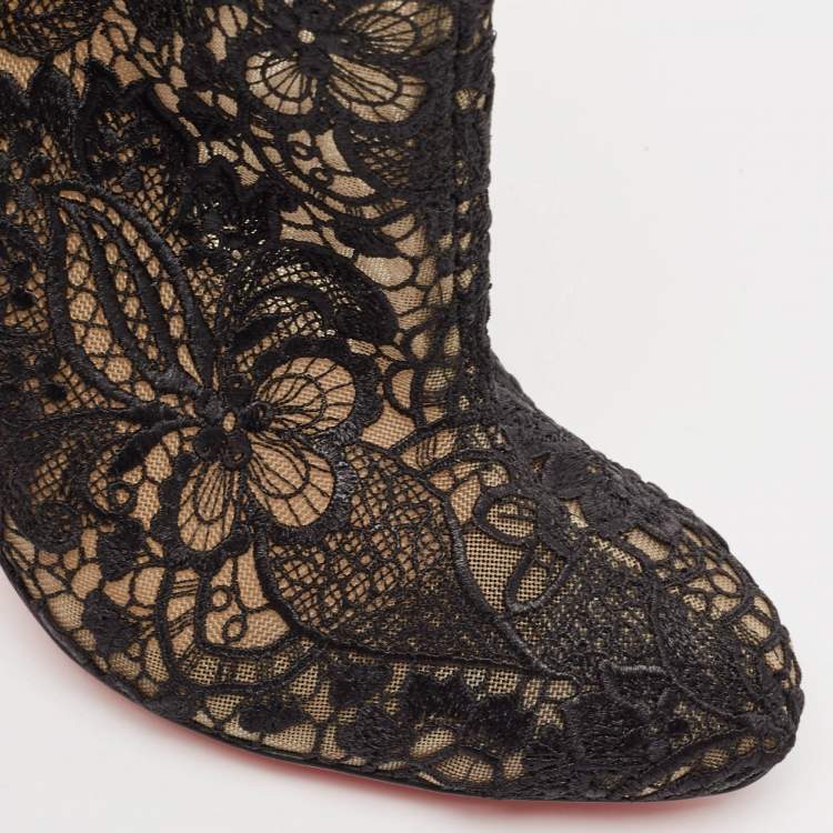 مملوكة مسبقًا Christian Louboutin Black Lace Miss Tennis Ankle Boots Size 38