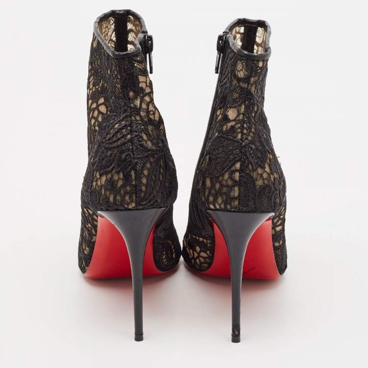مملوكة مسبقًا Christian Louboutin Black Lace Miss Tennis Ankle Boots Size 38