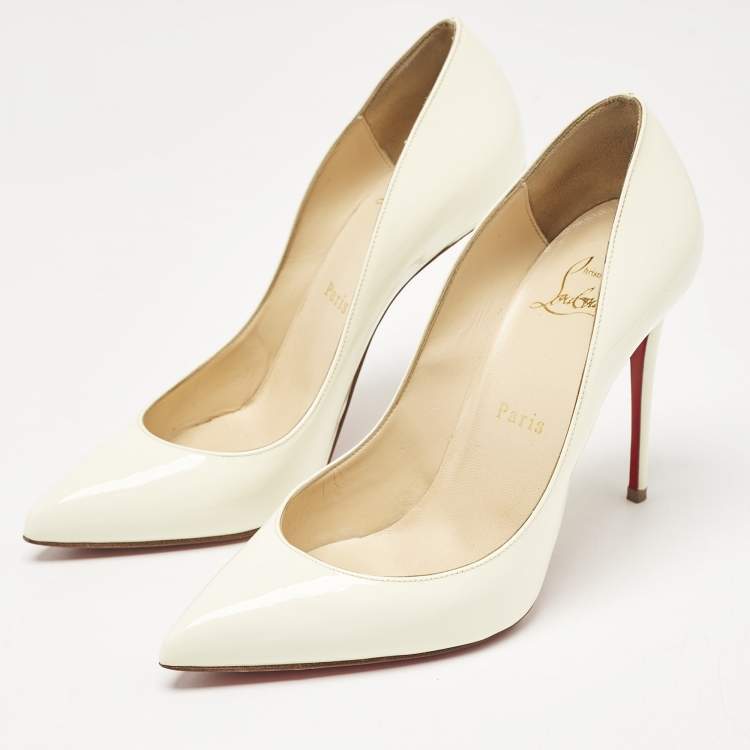 Pre Owned Christian Louboutin Off White Patent Leather Pigalle Follies Pumps Size 37.5