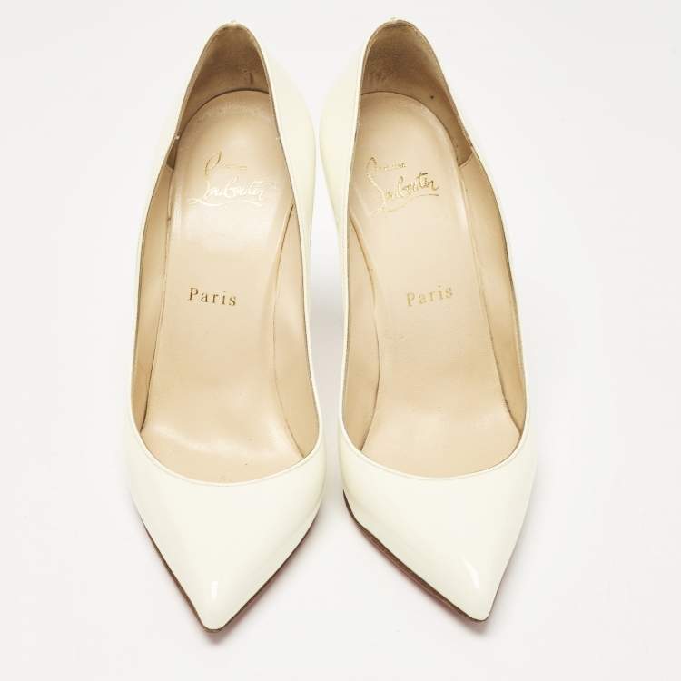 Pre Owned Christian Louboutin Off White Patent Leather Pigalle Follies Pumps Size 37.5