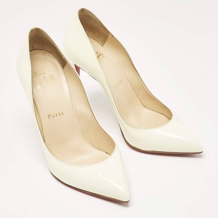 Pre Owned Christian Louboutin Off White Patent Leather Pigalle Follies Pumps Size 37.5