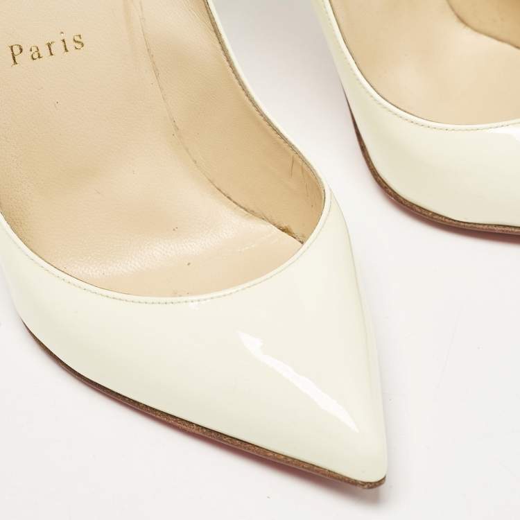 Pre Owned Christian Louboutin Off White Patent Leather Pigalle Follies Pumps Size 37.5