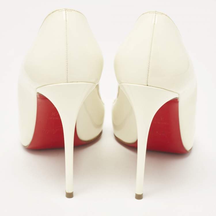 Pre Owned Christian Louboutin Off White Patent Leather Pigalle Follies Pumps Size 37.5