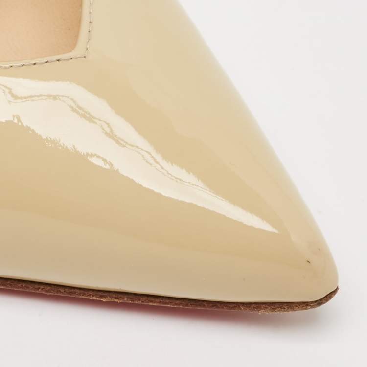 Pre Owned Christian Louboutin Beige/Nude Leather and Patent Leather Dictata Pumps Size 35.5