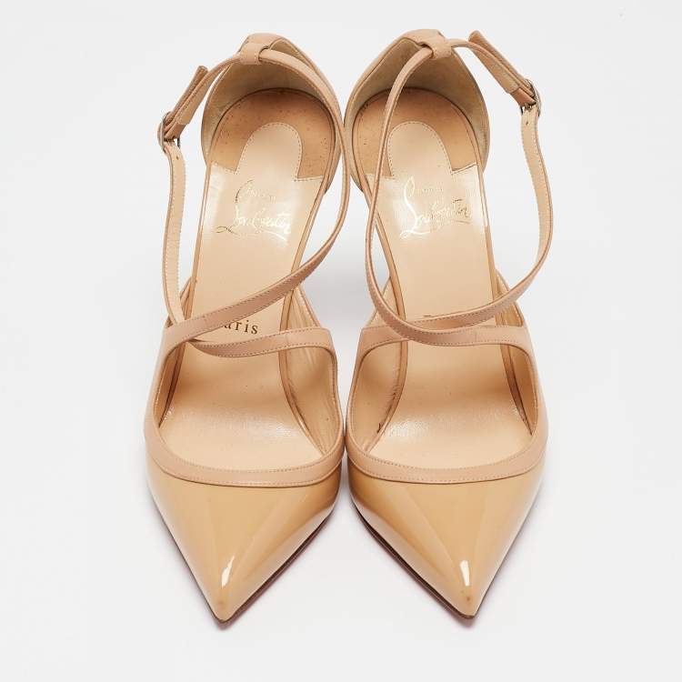 Pre Owned Christian Louboutin Beige Patent Leather Crossfliketa Pumps Size 39