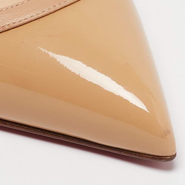 Pre Owned Christian Louboutin Beige Patent Leather Crossfliketa Pumps Size 39
