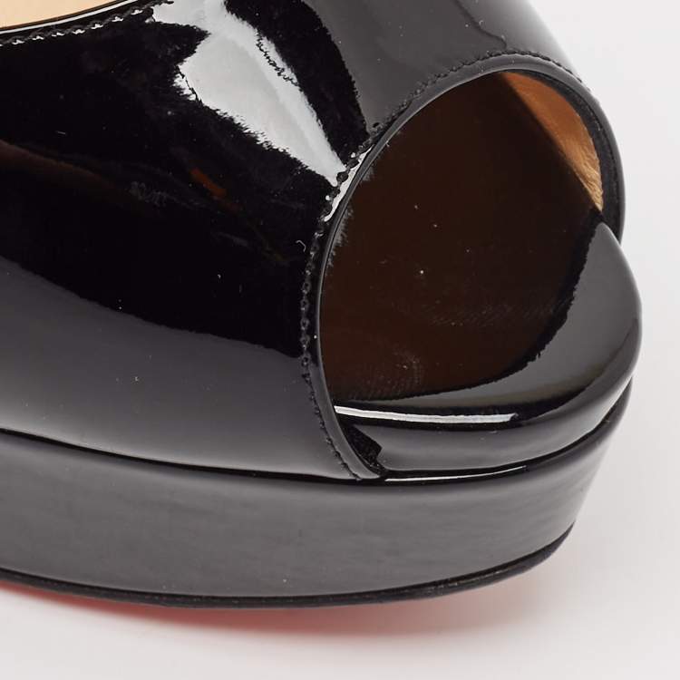 Pre Owned Christian Louboutin Black Patent Leather Lady Peep Pumps Size 38