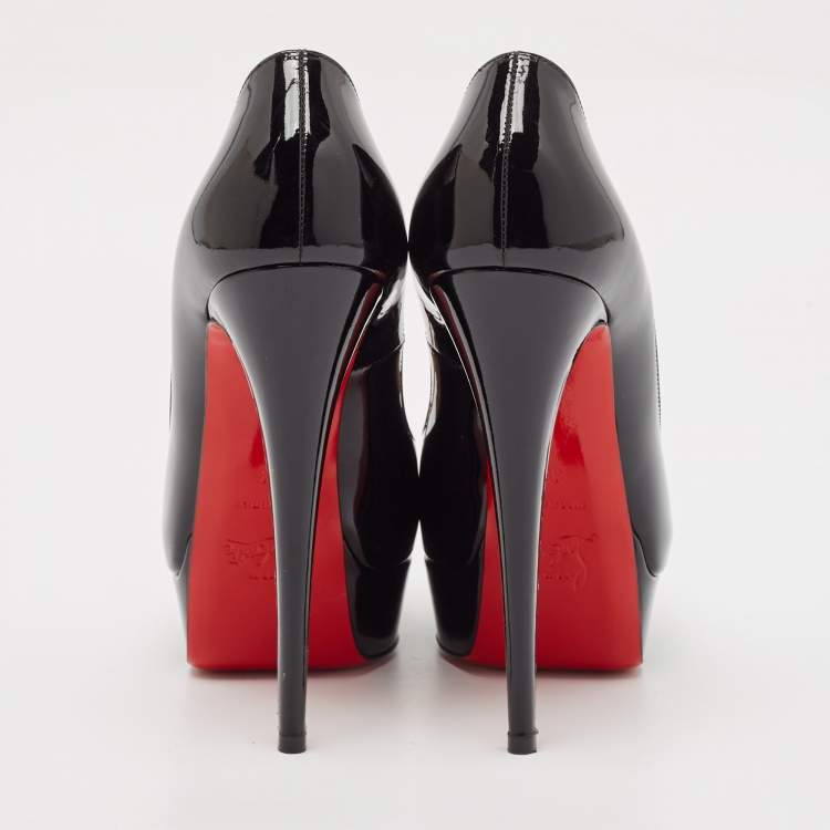 Pre Owned Christian Louboutin Black Patent Leather Lady Peep Pumps Size 38