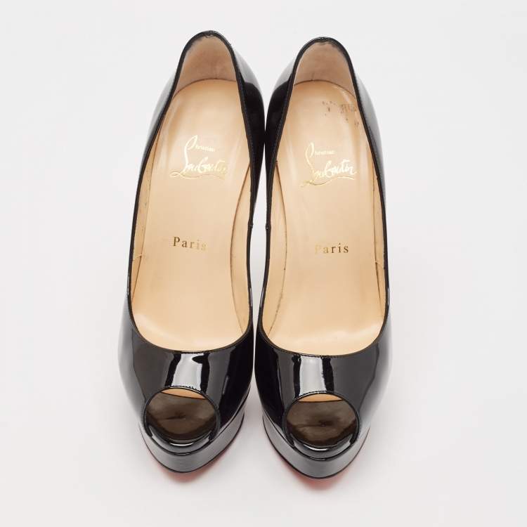 Pre Owned Christian Louboutin Black Patent Leather Lady Peep Pumps Size 38