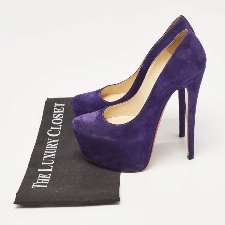 Pre Owned Christian Louboutin Purple Suede Daffodile Platform Pumps Size 36