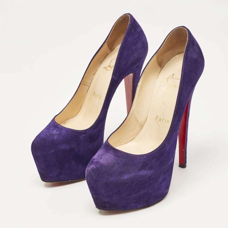 Pre Owned Christian Louboutin Purple Suede Daffodile Platform Pumps Size 36