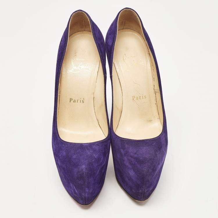 Pre Owned Christian Louboutin Purple Suede Daffodile Platform Pumps Size 36