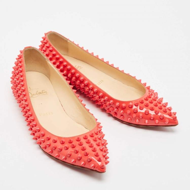 Pre Owned Christian Louboutin Pink Patent Leather Pigalle Spikes Ballet Flats Size 35.5