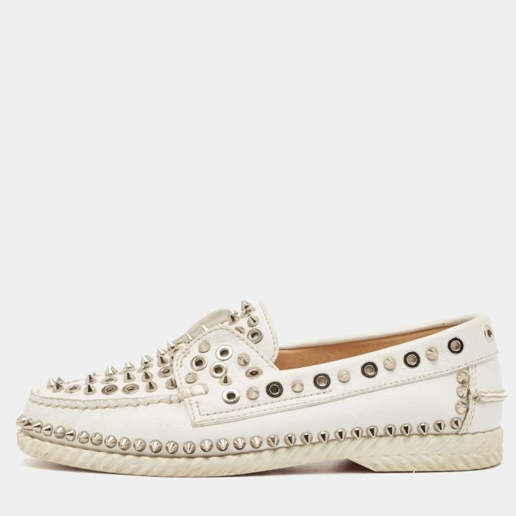 Pre Owned Christian Louboutin White Leather Steckel Loafers Size 38.5