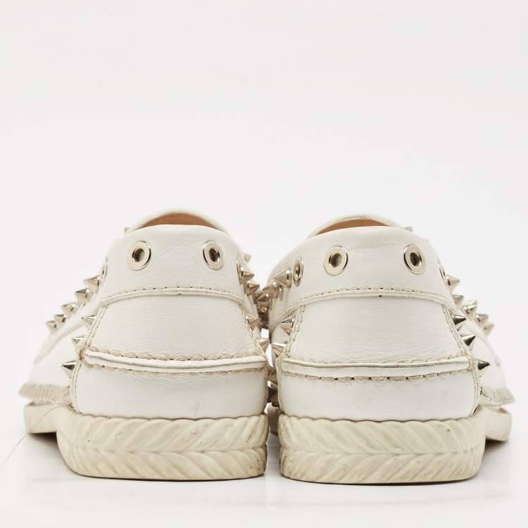 Pre Owned Christian Louboutin White Leather Steckel Loafers Size 38.5