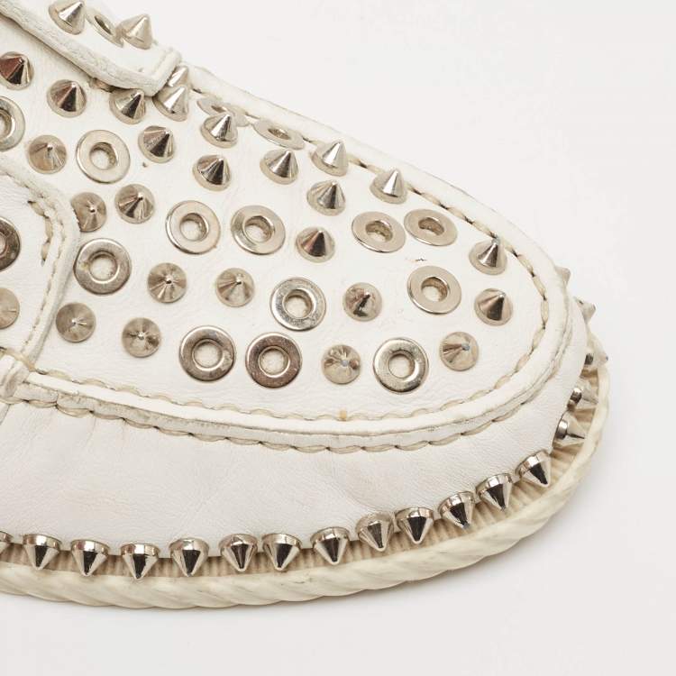 Pre Owned Christian Louboutin White Leather Steckel Loafers Size 38.5