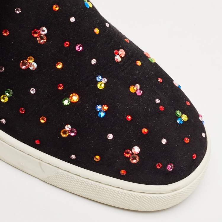 Pre Owned Christian Louboutin Black Suede Crystal Boat Slip On Sneakers Size 40