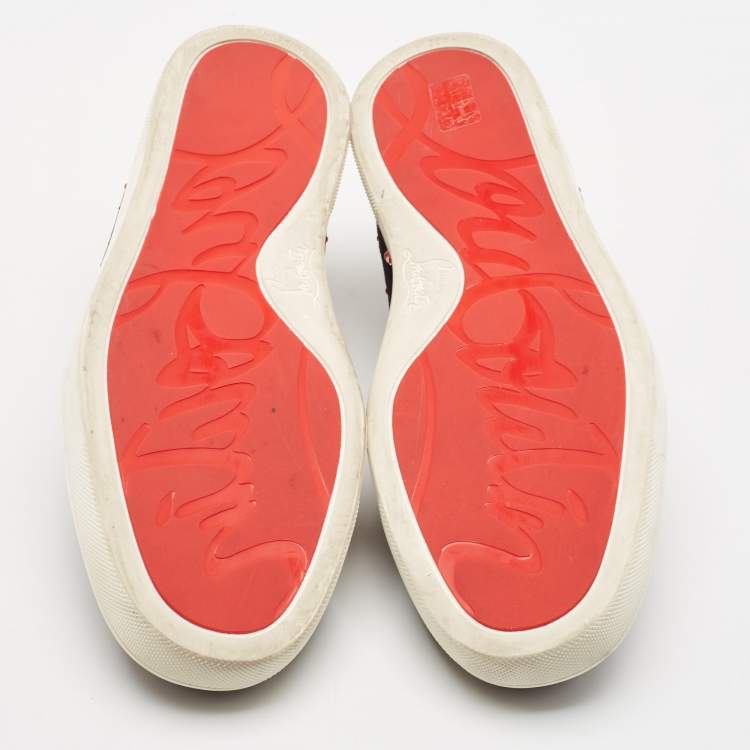 Pre Owned Christian Louboutin Black Suede Crystal Boat Slip On Sneakers Size 40