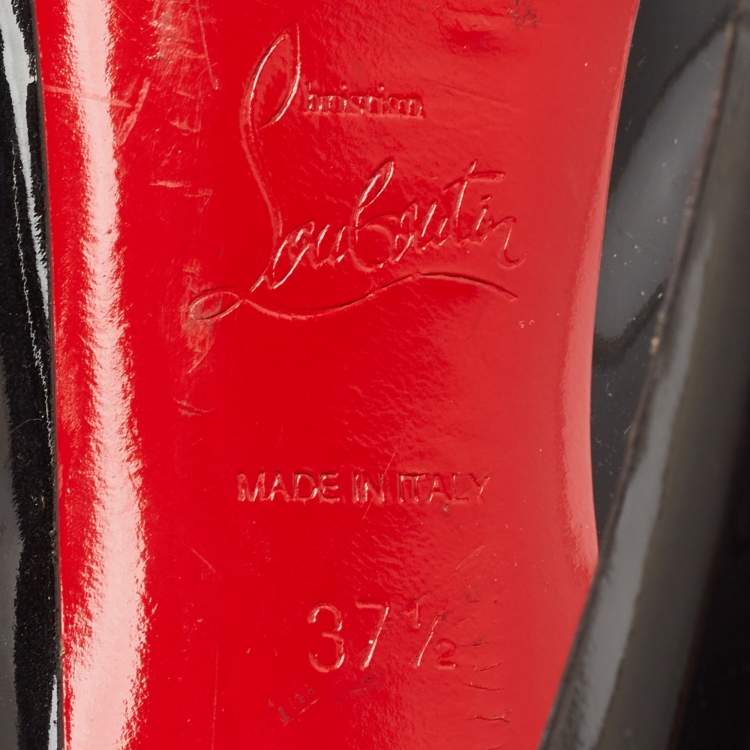 Pre Owned Christian Louboutin Black Patent Leather Very Prive Peep Toe Pumps Size 37.5