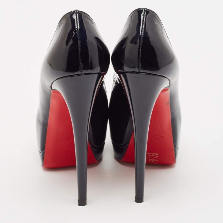 Pre Owned Christian Louboutin Black Patent Leather Palais Royal Peep Toe Platform Pumps Size 38