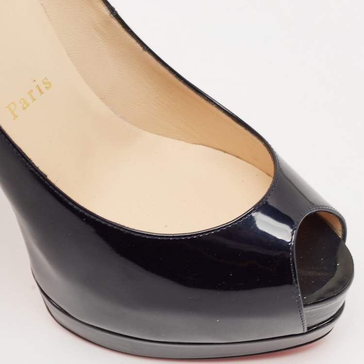 Pre Owned Christian Louboutin Black Patent Leather Palais Royal Peep Toe Platform Pumps Size 38