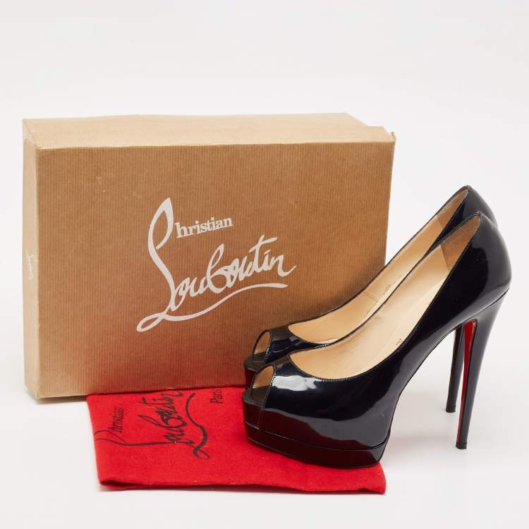 Pre Owned Christian Louboutin Black Patent Leather Palais Royal Peep Toe Platform Pumps Size 38