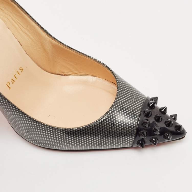 Pre Owned Christian Louboutin Black/Grey Leather Geo Pumps Size 35