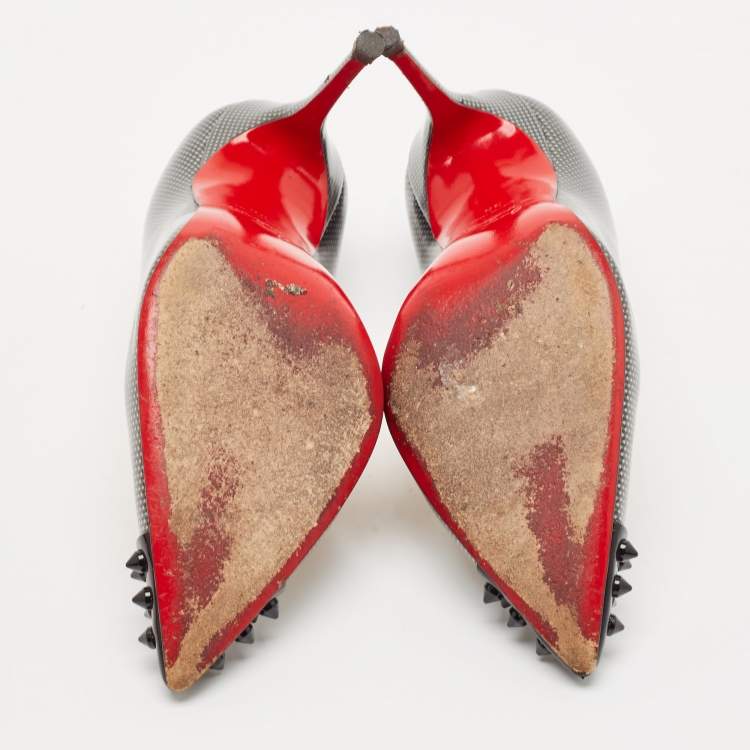Pre Owned Christian Louboutin Black/Grey Leather Geo Pumps Size 35