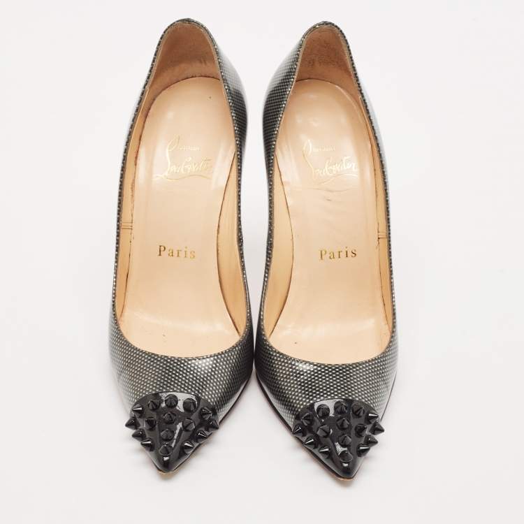 Pre Owned Christian Louboutin Black/Grey Leather Geo Pumps Size 35