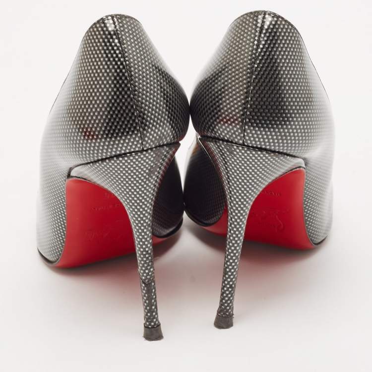 Pre Owned Christian Louboutin Black/Grey Leather Geo Pumps Size 35
