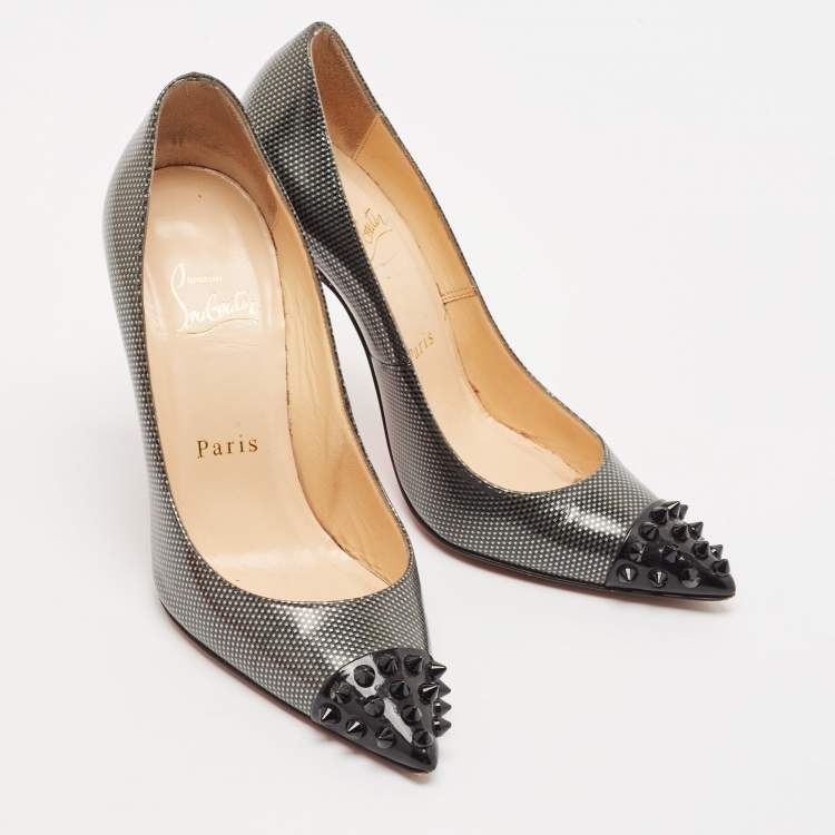 Pre Owned Christian Louboutin Black/Grey Leather Geo Pumps Size 35