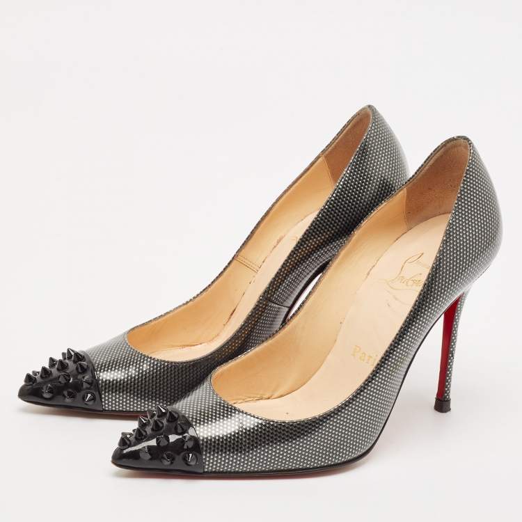 Pre Owned Christian Louboutin Black/Grey Leather Geo Pumps Size 35