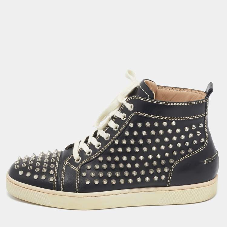 Pre Owned Christian Louboutin Black Leather Louis Spikes Sneakers Size 42