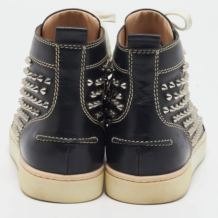 Pre Owned Christian Louboutin Black Leather Louis Spikes Sneakers Size 42
