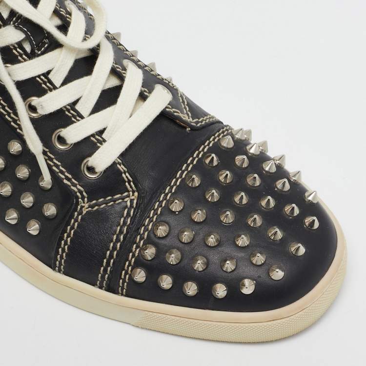 Pre Owned Christian Louboutin Black Leather Louis Spikes Sneakers Size 42