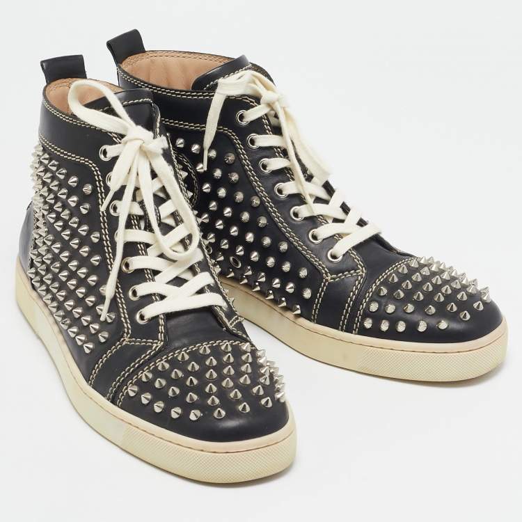 Pre Owned Christian Louboutin Black Leather Louis Spikes Sneakers Size 42