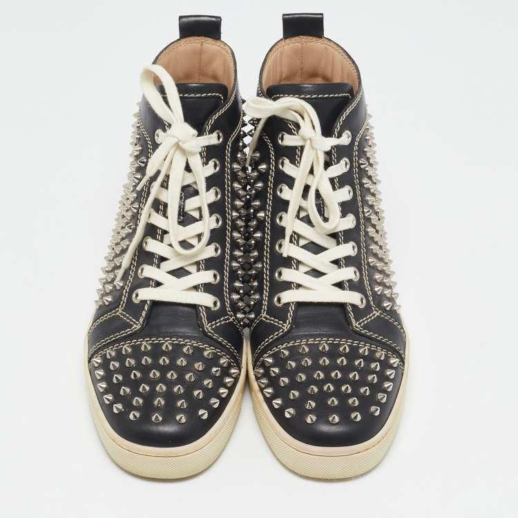 Pre Owned Christian Louboutin Black Leather Louis Spikes Sneakers Size 42