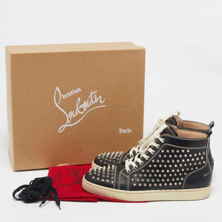 Pre Owned Christian Louboutin Black Leather Louis Spikes Sneakers Size 42
