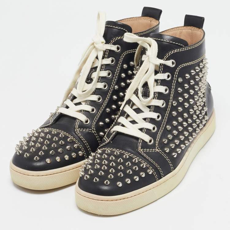 Pre Owned Christian Louboutin Black Leather Louis Spikes Sneakers Size 42