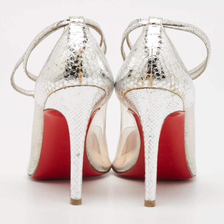 Pre Owned Christian Louboutin Silver PVC and Python Embossed Pigalle Pumps Size 36