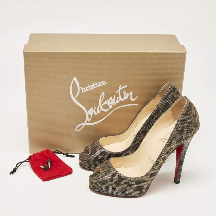 Pre Owned Christian Louboutin Metallic Leopard Print Lurex Fabric Very Prive Pumps Size 35.5