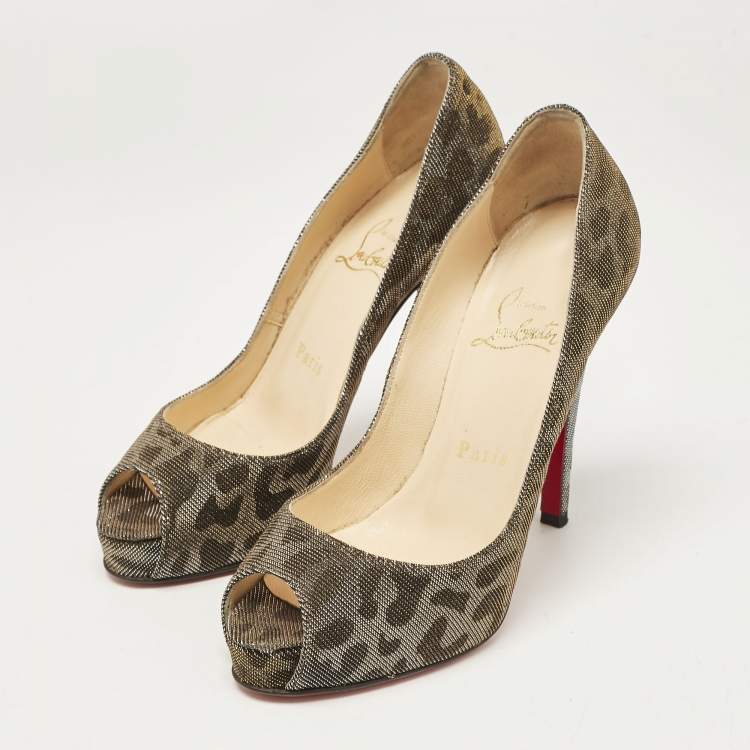 Pre Owned Christian Louboutin Metallic Leopard Print Lurex Fabric Very Prive Pumps Size 35.5