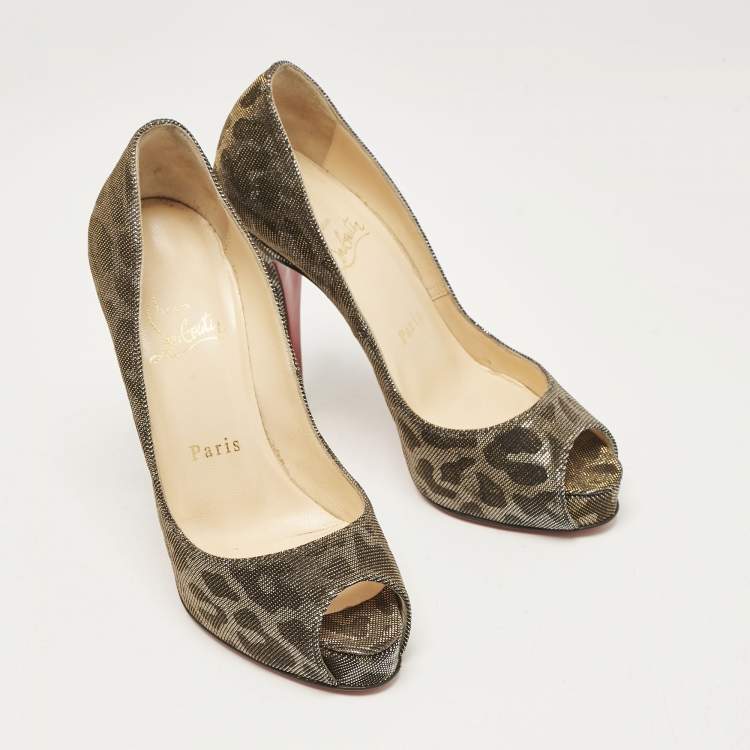 Pre Owned Christian Louboutin Metallic Leopard Print Lurex Fabric Very Prive Pumps Size 35.5