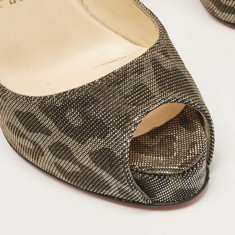 Pre Owned Christian Louboutin Metallic Leopard Print Lurex Fabric Very Prive Pumps Size 35.5