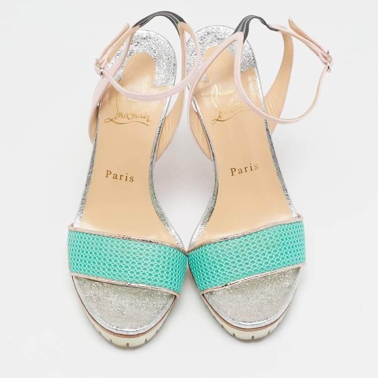 Pre Owned Christian Louboutin Multicolor Mesh and Patent Leather Volumetric Sandals Size 37.5