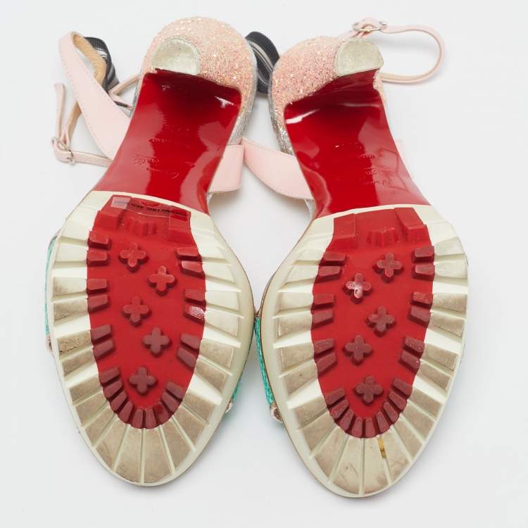 Pre Owned Christian Louboutin Multicolor Mesh and Patent Leather Volumetric Sandals Size 37.5