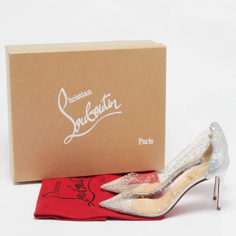 Pre Owned Christian Louboutin Silver Sequins and PVC Degrastrass Pumps Size 38